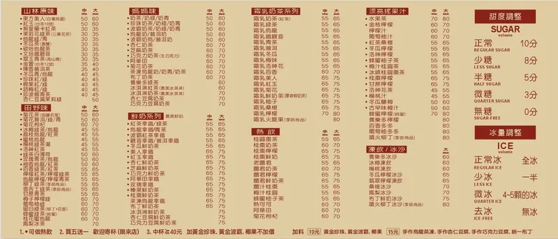 台中奉茶 菜單