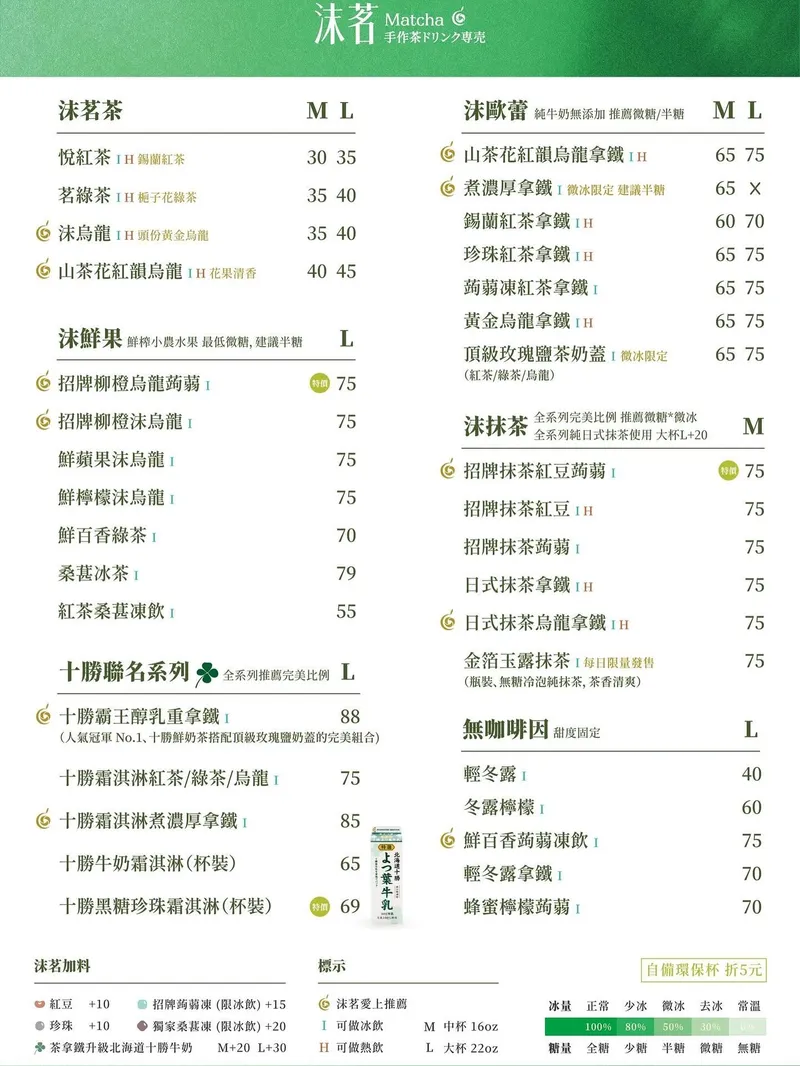 沫茗手作茶 菜單
