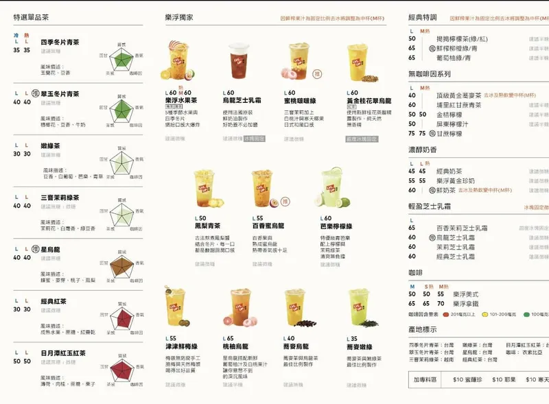 樂浮茶飲 菜單